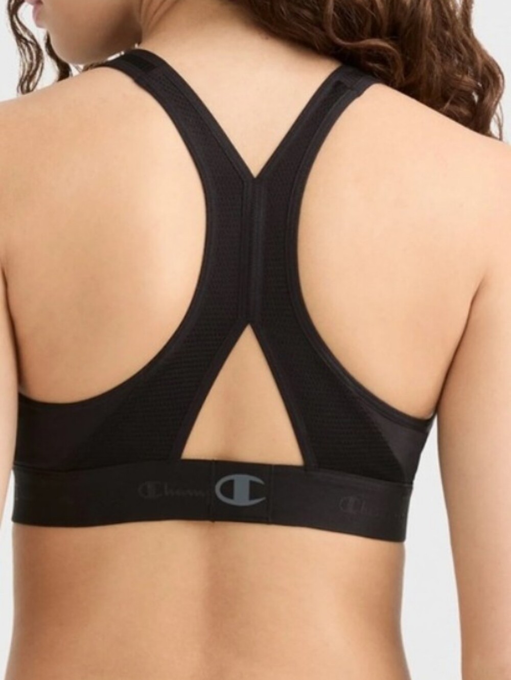 NWT New CHAMPION The Curvy Sports Bra Black Molded Racerback Logo Sz XL